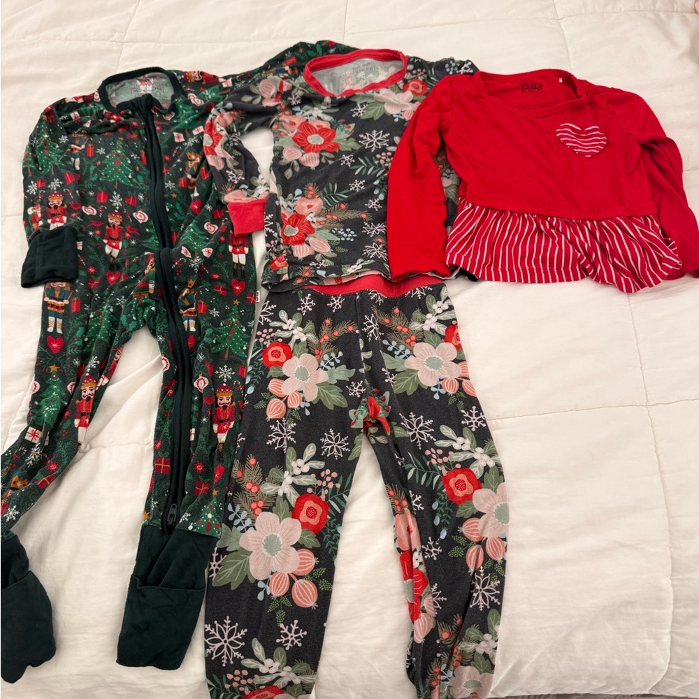 Little Sleepies Gray Pajama Set with Red Trim and Floral Design
